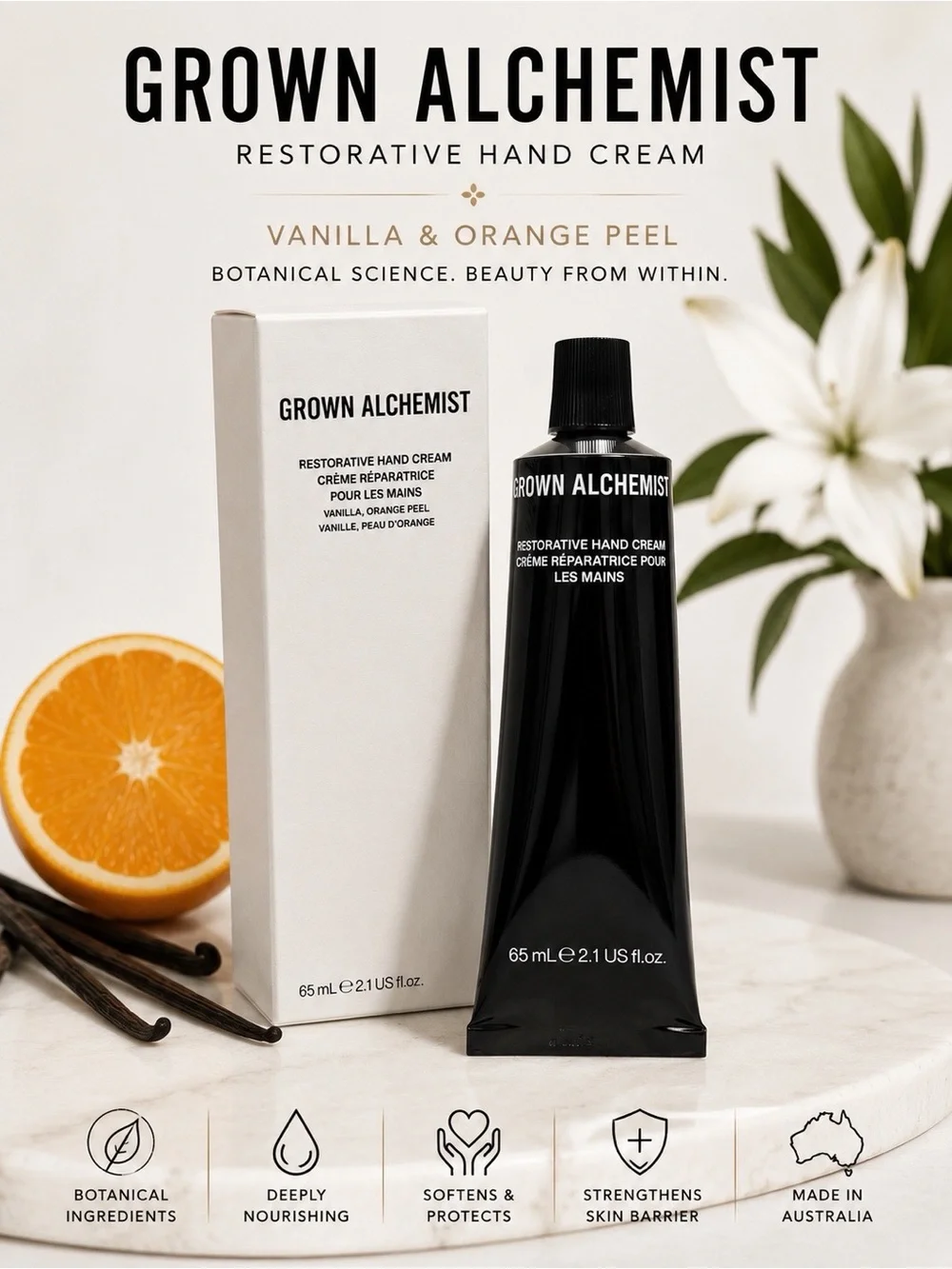 Grown Alchemist Restorative Hand Cream Vanilla Orange Peel 65ml 2.1 oz NIB